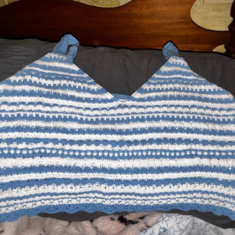 Blue and White Striped Women's Top